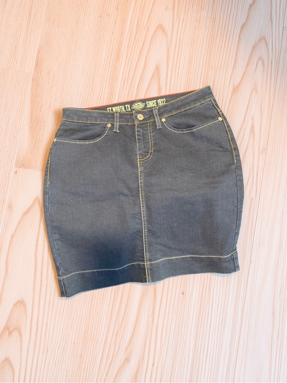 Dickies Dark Blue  Denim Pencil Skirt with Yellow Stitching
